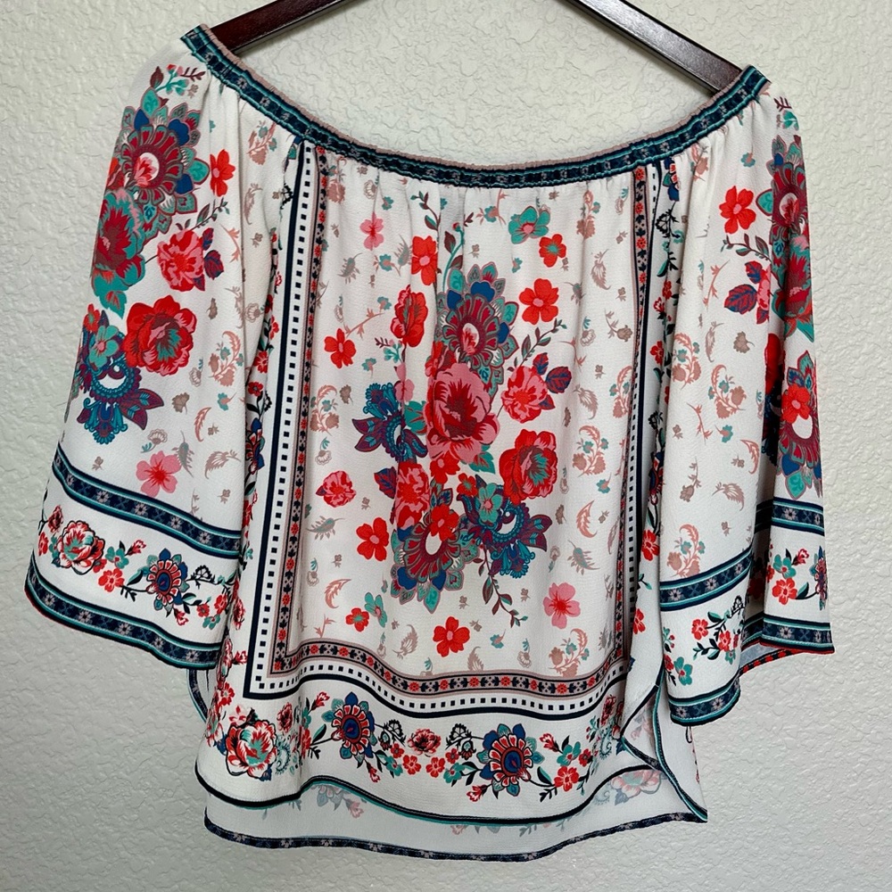 Forever 21 Off The Shoulder Floral Boho Blouse Size Small - Picture 1 of 5